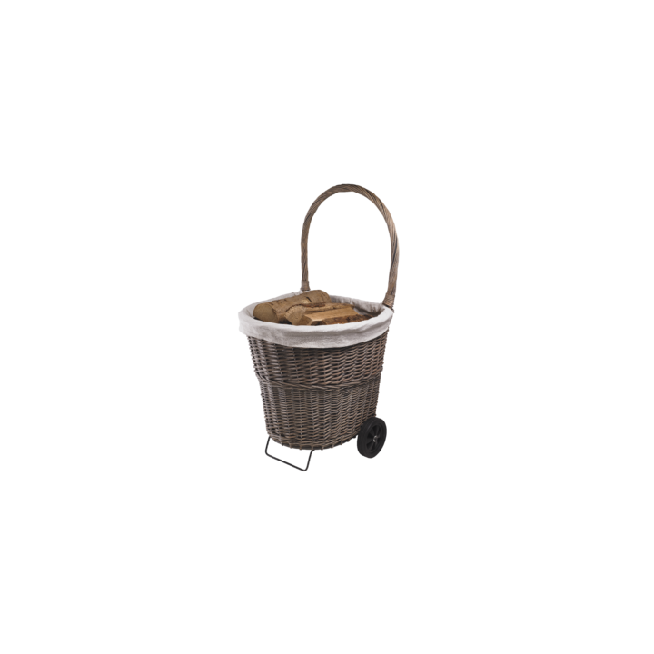 Chariot A Bois Tissa Osier Grise Et Tissu