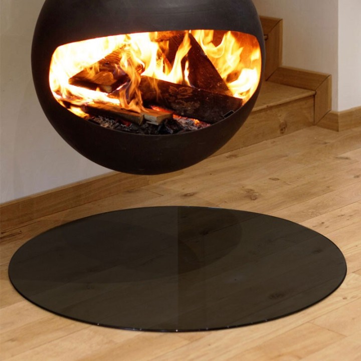 Placa de protecció del terra rodona de vidre lacat negre Ø1000 mm - Capska