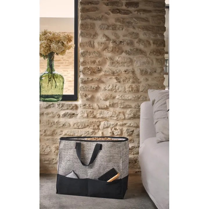 Bolsa para troncos o pellets de algodón negro de tweed - Dixneuf | Diseño elegante y práctico - Capska